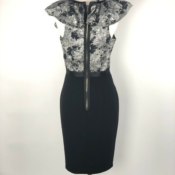 Jay Godfrey Two Tone Ruffle Dress Sz 6 Black Gray - Picture 3 of 9